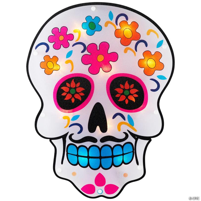 15" Lighted Day of the Dead Sugar Skull Halloween Window Silhouette Decor
