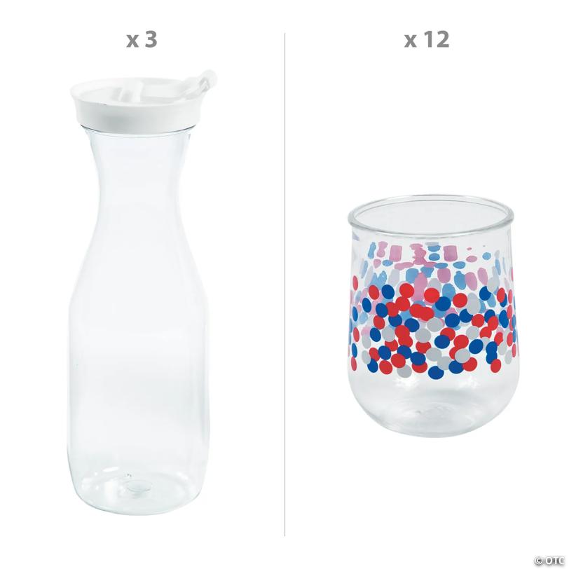 15 Pc. Patriotic Confetti Tumblers with Carafes Wine Kit for 12