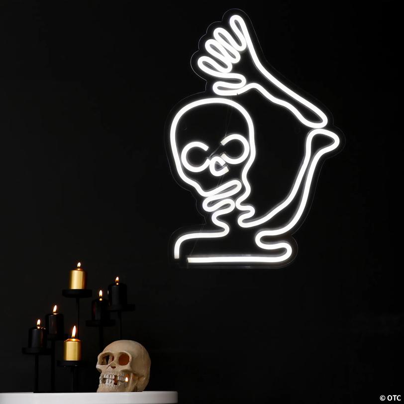 15" White LED Lighted Neon Style Skeleton Halloween Window Silhouette