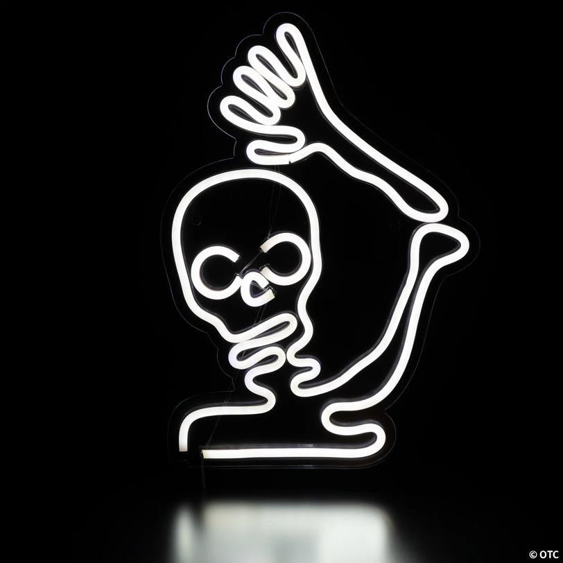 15" White LED Lighted Neon Style Skeleton Halloween Window Silhouette