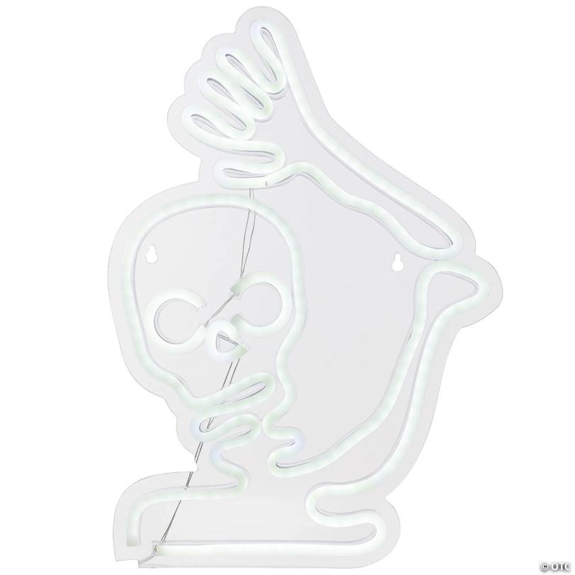 15" White LED Lighted Neon Style Skeleton Halloween Window Silhouette