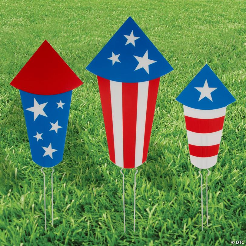 15" - 26" Patriotic Fireworks Yard Sign Set - 3 Pc.