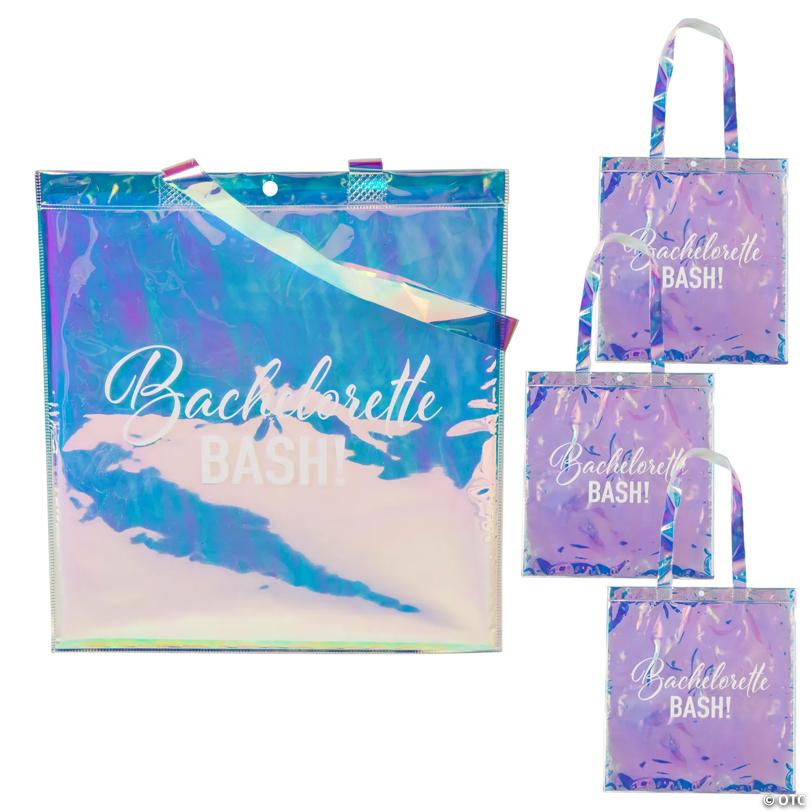 15 " x 16" Large Clear Iridescent Bachelorette Vinyl Tote Bags - 3 Pc.