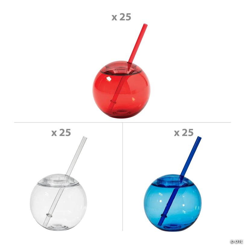 15 oz. Bulk 75 Ct. Patriotic Red, White & Blue Round Reusable Plastic Cup Assortment