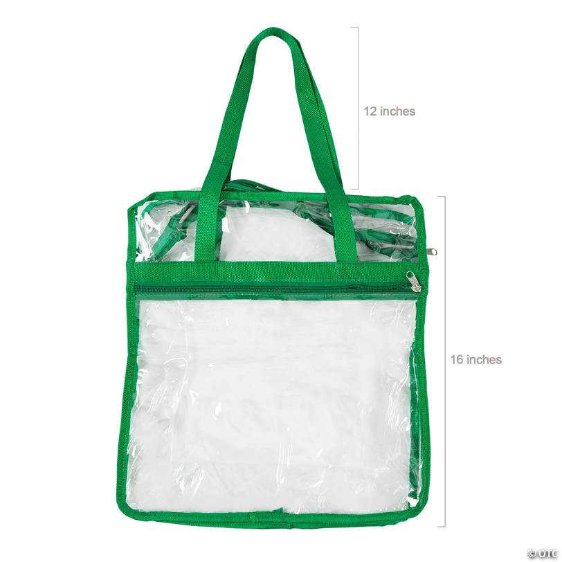 15" x 16" Large Green & Clear Team Spirit Stadium Plastic Tote Bag
