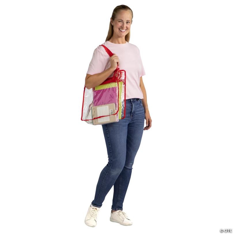 15" x 16" Large Red & Clear Team Spirit Stadium Plastic Tote Bag