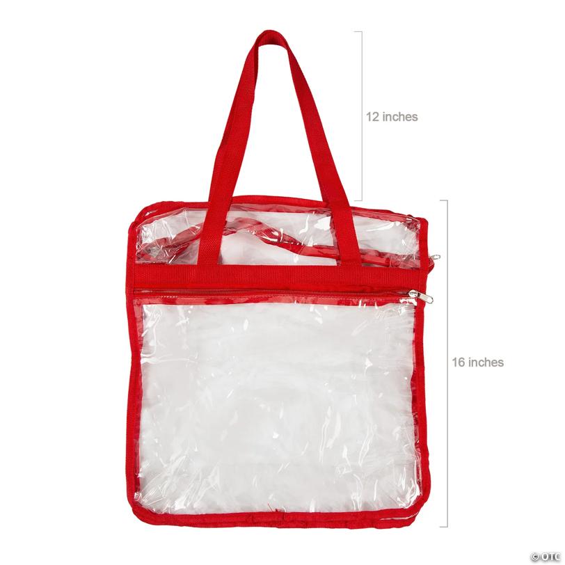 15" x 16" Large Red & Clear Team Spirit Stadium Plastic Tote Bag