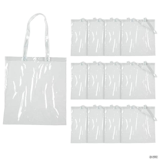 15" x 16" Large Clear Transparent Tote Bags – 12 Pc.