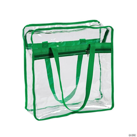 15" x 16" Large Green & Clear Team Spirit Stadium Plastic Tote Bag