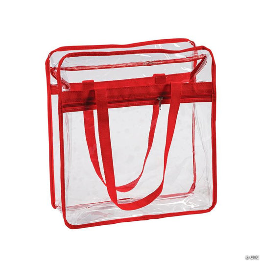 15" x 16" Large Red & Clear Team Spirit Stadium Plastic Tote Bag