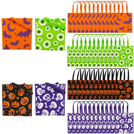 15" x 17" Bulk 100 Pc. Large Nonwoven Halloween Pattern Tote Bag Assortment