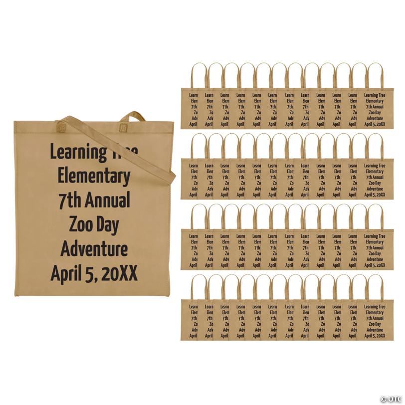 15" x 17" Bulk 144 Pc. Personalized Large Beige Nonwoven Tote Bags