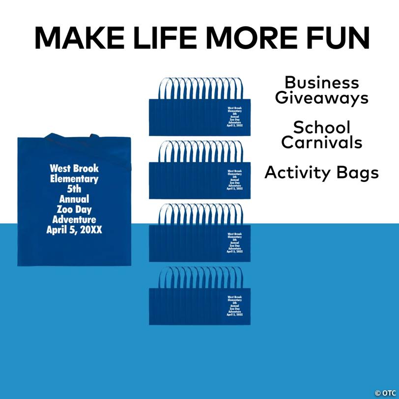 15" x 17" Bulk 144 Pc. Personalized Large Blue Nonwoven Tote Bags
