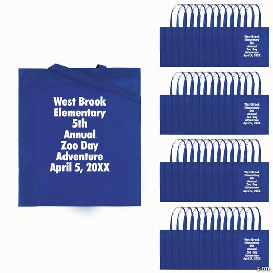 15" x 17" Bulk 144 Pc. Personalized Large Blue Nonwoven Tote Bags