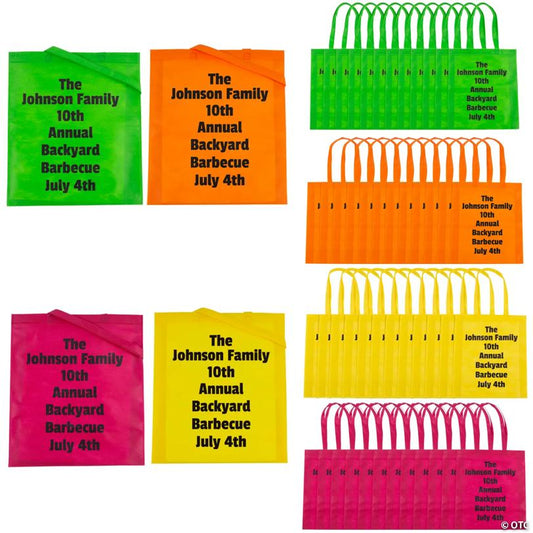 15" x 17" Bulk 144 Pc. Personalized Large Bright Neon Nonwoven Tote Bags