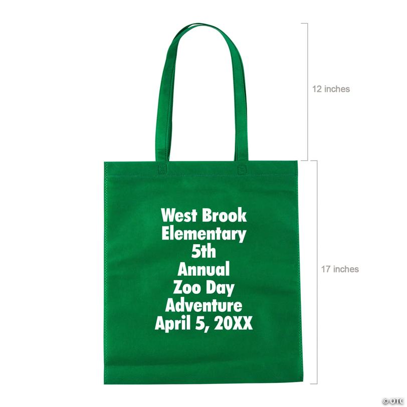 15" x 17" Bulk 144 Pc. Personalized Large Green Nonwoven Tote Bags