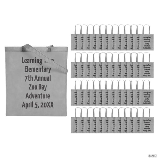 15" x 17" Bulk 144 Pc. Personalized Large Grey Nonwoven Tote Bags