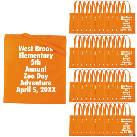 15" x 17" Bulk 144 Pc. Personalized Large Orange Nonwoven Tote Bags