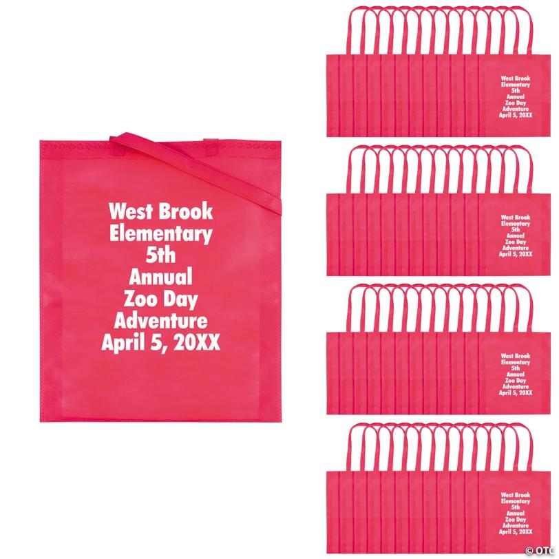15" x 17" Bulk 144 Pc. Personalized Large Pink Nonwoven Tote Bags
