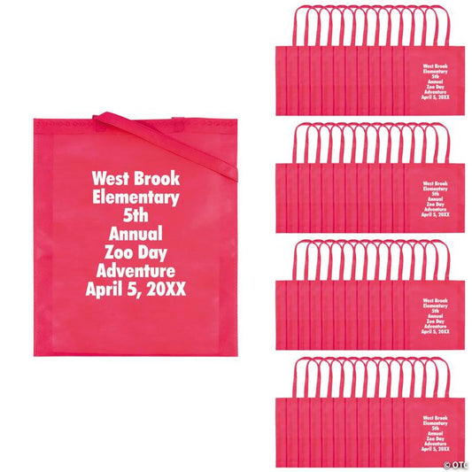 15" x 17" Bulk 144 Pc. Personalized Large Pink Nonwoven Tote Bags