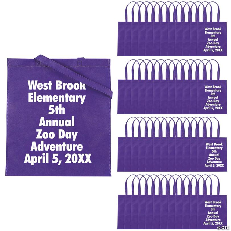 15" x 17" Bulk 144 Pc. Personalized Large Purple Nonwoven Tote Bags
