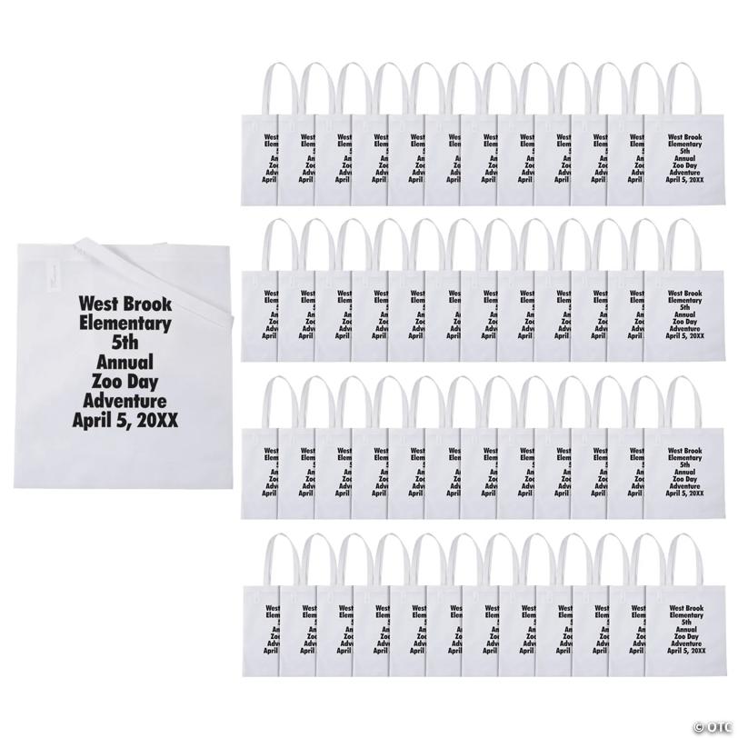 15" x 17" Bulk 144 Pc. Personalized Large White Nonwoven Tote Bags