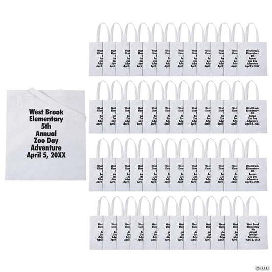 15" x 17" Bulk 144 Pc. Personalized Large White Nonwoven Tote Bags