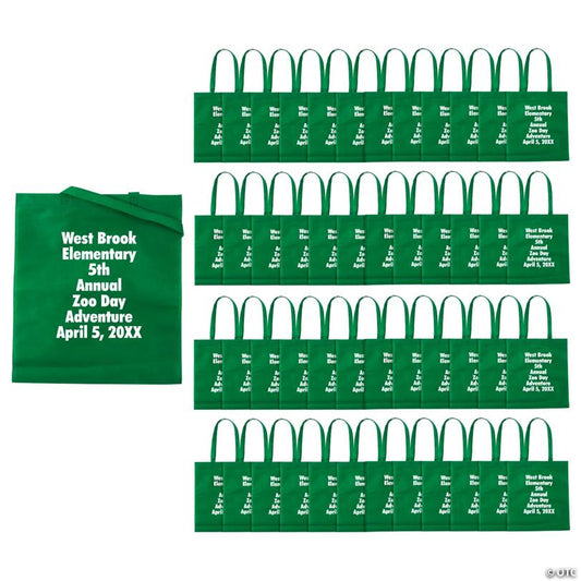15" x 17" Bulk 300 Pc. Personalized Large Green Nonwoven Tote Bags