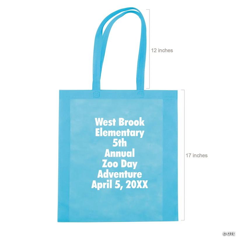 15" x 17" Bulk 300 Pc. Personalized Large Light Blue Nonwoven Tote Bags