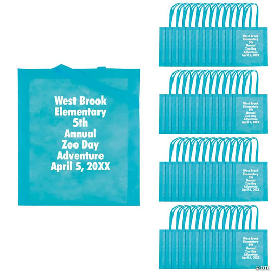 15" x 17" Bulk 300 Pc. Personalized Large Light Blue Nonwoven Tote Bags