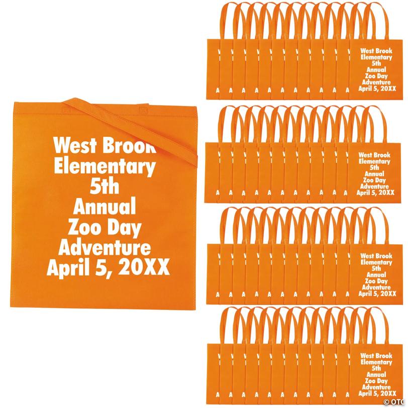 15" x 17" Bulk 300 Pc. Personalized Large Orange Nonwoven Tote Bags