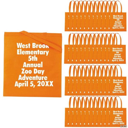 15" x 17" Bulk 300 Pc. Personalized Large Orange Nonwoven Tote Bags