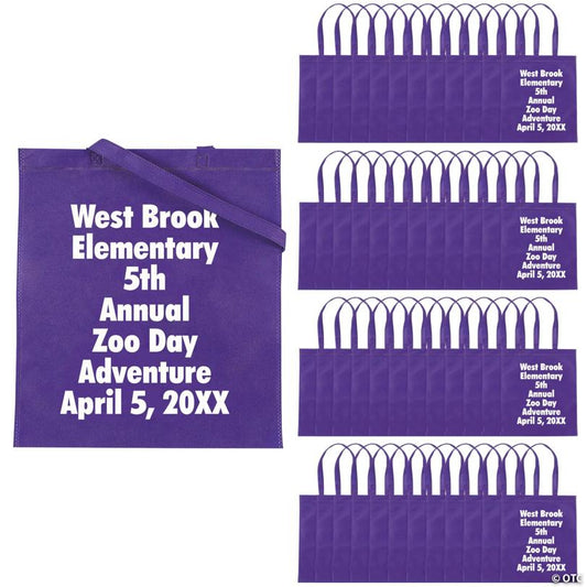 15" x 17" Bulk 300 Pc. Personalized Large Purple Nonwoven Tote Bags