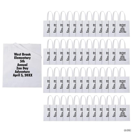 15" x 17" Bulk 300 Pc. Personalized Large White Nonwoven Tote Bags