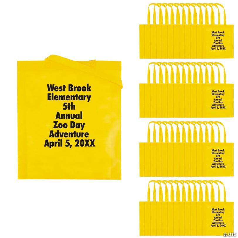 15" x 17" Bulk 300 Pc. Personalized Large Yellow Nonwoven Tote Bags