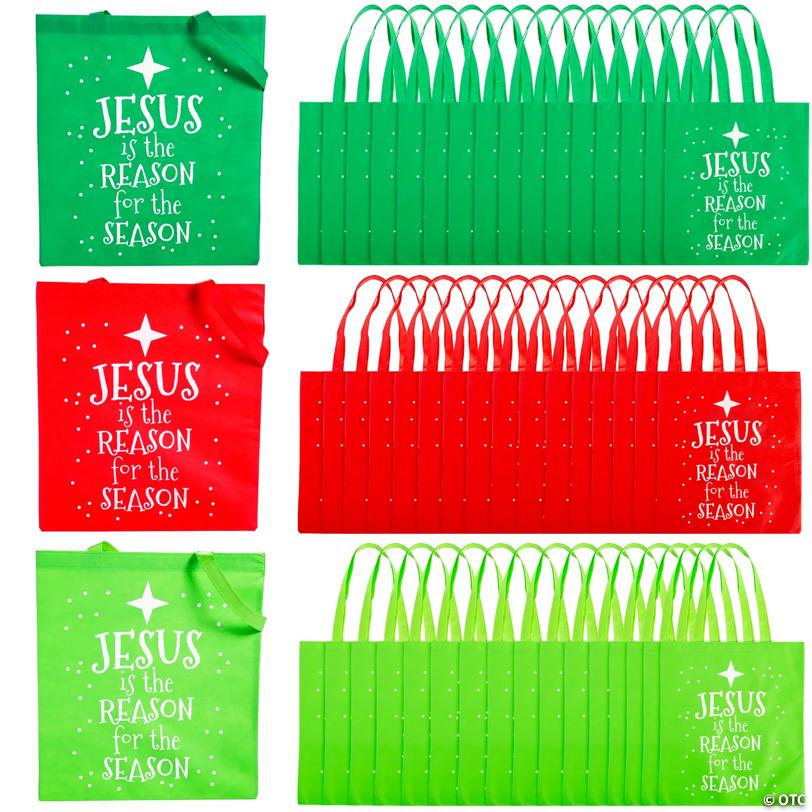 15" x 17" Bulk 48 Pc. Large Jesus is the Reason Nonwoven Tote Bags