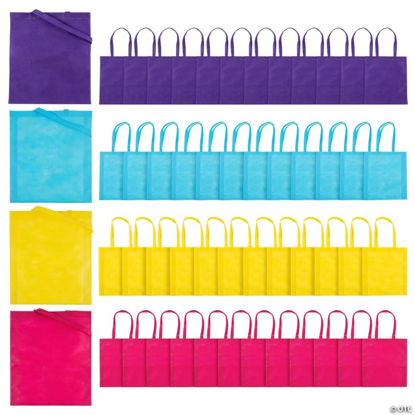 15" x 17" Bulk 48 Pc. Large Nonwoven Colorful Tote Bag Assortment