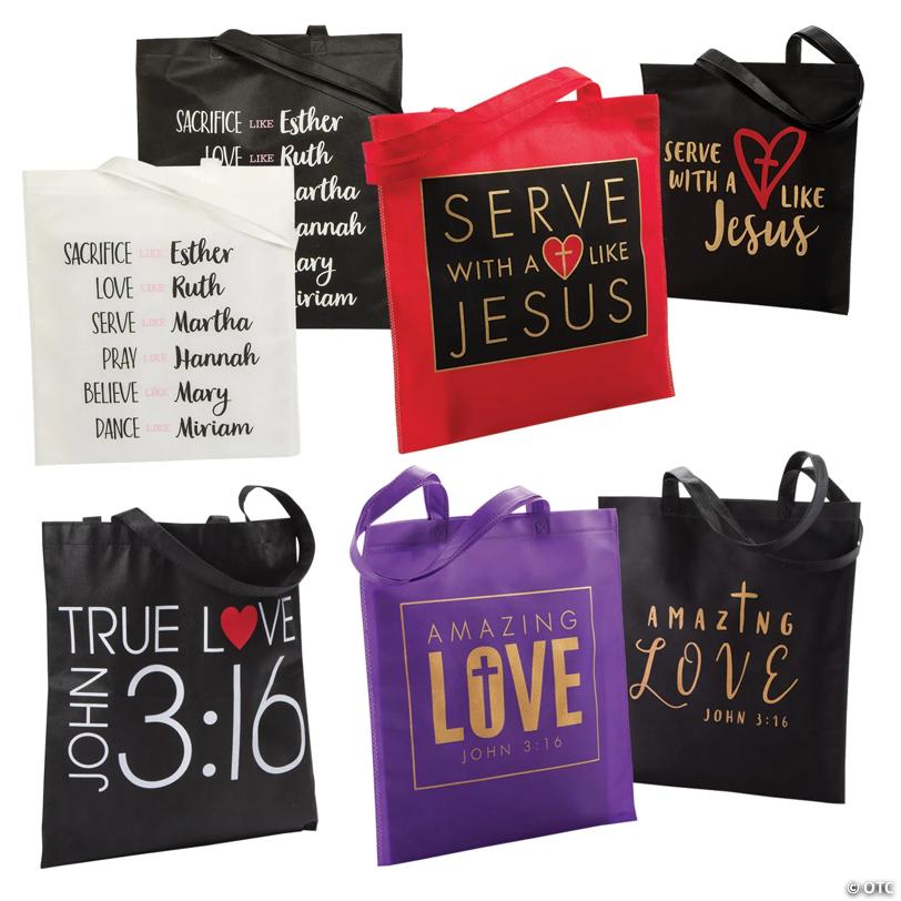 15" x 17" Bulk 48 Pc. Large Religious Nonwoven Tote Bag Assortment