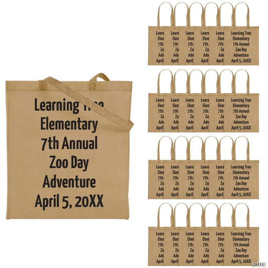 15" x 17" Bulk 48 Pc. Personalized Large Beige Tote Bags with Text Color Choice