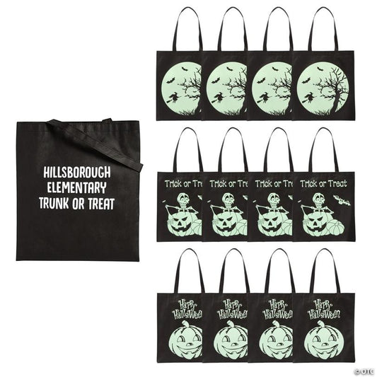 15" x 17" Bulk 48 Pc. Personalized Large Glow-in-the-Dark Nonwoven Tote Bags