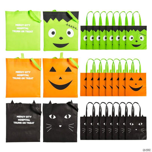 15" x 17" Bulk 48 Pc. Personalized Large Halloween Character Faces Tote Bags
