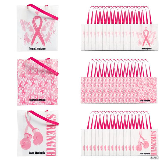 15" x 17" Bulk 48 Pc. Personalized Large Pink Ribbon Tote Bags