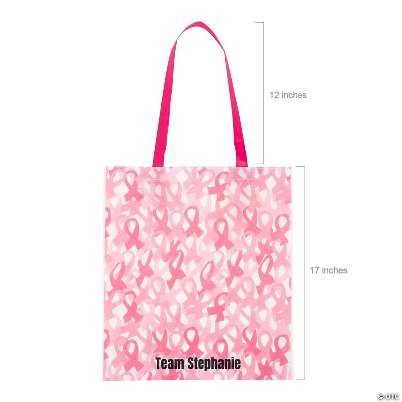 15" x 17" Bulk 48 Pc. Personalized Large Pink Ribbon Tote Bags