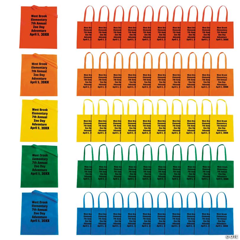 15" x 17" Bulk 50 Pc. Personalized Large Colored Nonwoven Tote Bag Assortment
