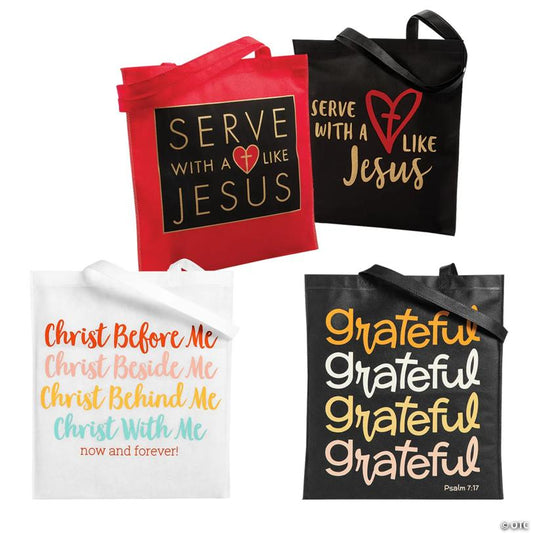 15" x 17" Bulk 72 Pc. Large Religious Nonwoven Tote Bag Assortment