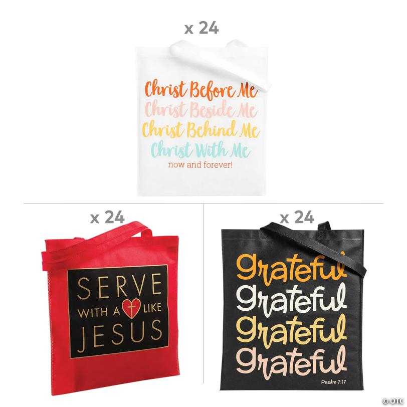 15" x 17" Bulk 72 Pc. Large Religious Nonwoven Tote Bag Assortment