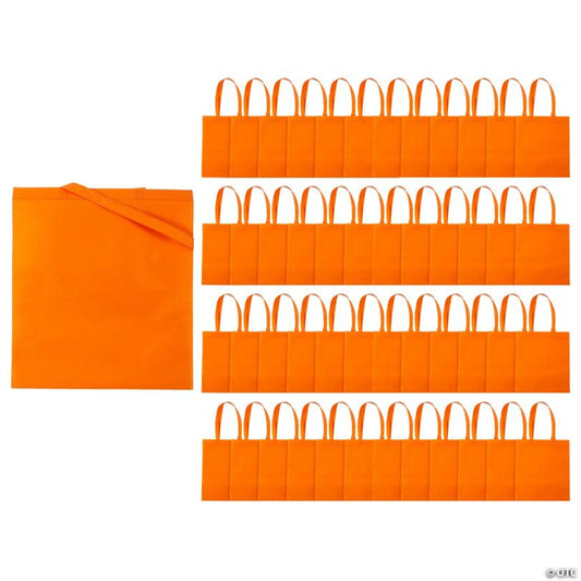 15" x 17" Bulk Large Orange Nonwoven Tote Bags - 48 Pc.