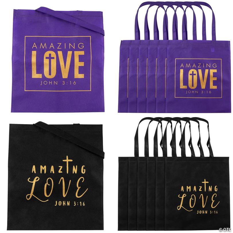 15" x 17" Large Amazing Love Nonwoven Tote Bags - 12 Pc.
