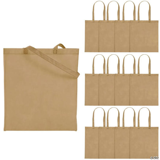 15" x 17" Large Beige Nonwoven Tote Bags - 12 Pc.