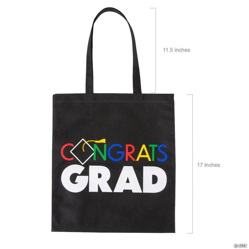 15" x 17" Large Black Graduation Congrats Grad Nonwoven Tote Bags – 12 Pc.
